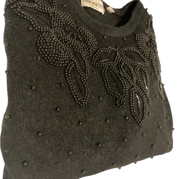 Vintage Amoretti Wool Black Beaded Sweater - Picture 9 of 11